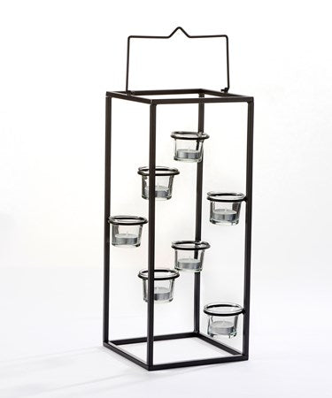 Black Iron & Glass Tower W/7 Tealights