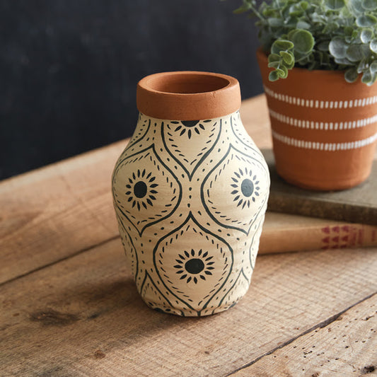 Hand Painted Sunburst Terra Cotta Vase SKU: 460358