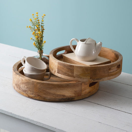 Set of Two Round Wood Trays SKU: