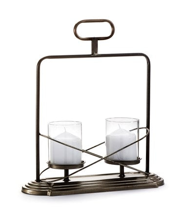 Black Iron & Glass Holder w/2 Votives